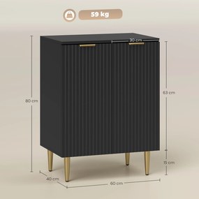 HOMCOM Comodă Modernă cu 2 Uși și Raft Reglabil, Bufet pentru Bucătărie și Living cu Picioare din Metal, Negru | Aosom Romania