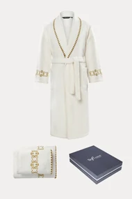 Halat unisex MONDRIAN + prosop + prosop de corp + cutie cadou S Alb crem / Ecru