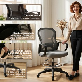 Vinsetto Scaun de birou ergonomic, fotoliu de birou cu suport pentru picioare și cotiere, din mesh, 59 x 65 x 123 cm, Gri | Aosom Romania