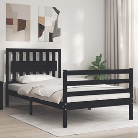 3194305 vidaXL Cadru de pat cu tăblie, negru, 100x200 cm, lemn masiv
