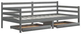 3083681 vidaXL Pat de zi cu sertare, gri, 90x200 cm, lemn masiv de pin