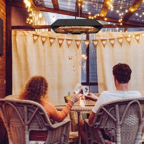 Outsunny Lampa pentru Incalzire in Aer Liber cu Lumina, 3 Niveluri de Putere 800W/1200W/2000W si Telecomanda, 45x45x10cm, Negru