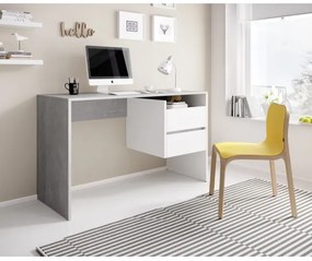 Birou cu sertare MARLO, gri beton/alb