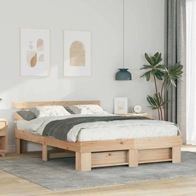 vidaXL Cadru de pat cu headboard Maro 140 x 200 cm Lemn de brad solid