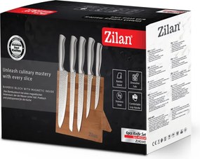 Set cutite 6 piese Zilan ZLN1641, Suport inclus din bambus, Cutite din otel inoxidabil 3CR13, Compatibil masina de spalat vase
