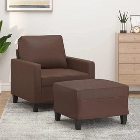3153349 vidaXL Fotoliu canapea cu taburet, maro, 60 cm, piele ecologică