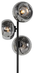 Lampa de podea Art Deco neagra cu sticla fumurie 3 lumini - Ayesha