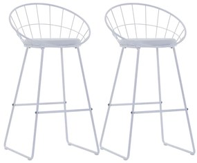 vidaXL Scaune de bar, 2 buc., alb, piele ecologică