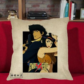 Perna Personalizata Cowboy Bebop Spike si Faye Poster, 40x40 cm, Crem, Husa Detasabila, Perna Inclusa, BEKZ®