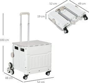 HOMCOM Cărucior Pliabil pentru Cumpărături cu Roți pentru Scări și Mâner Telescopic, Capacitate 80 kg, 51L, Cărucior din Aluminiu pentru Cumpărături și Camping, Alb, 52 x 48 x 100 cm | Aosom Romania