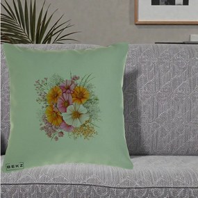 Perna Decorativa Buchet Cosmos Portocaliu Roz si Alb, 40x40 cm, Verde, Husa Detasabila, Perna Inclusa, BEKZ®