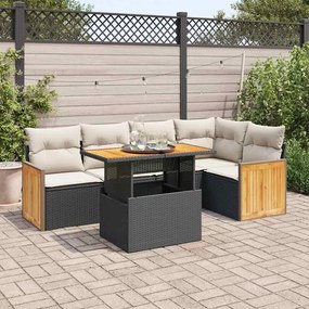 vidaXL Set mobilier grădină perne 6 piese negru poliratan/lemn acacia