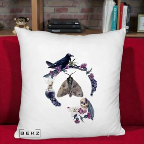 Perna Decorativa Gothic Wreath Corb Moliu Craniu, 40x40 cm, Alb Pufos, Husa Detasabila, Perna Inclusa, BEKZ®