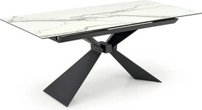 Masa extensibila LUCIANO, alb cu efect de marmura/negru, ceramica/stic