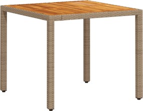 vidaXL Masă de grădină, bej, 90x90x75 cm, poliratan și lemn acacia