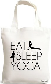 Sacosa de Panza pentru Cumparaturi, Geanta Tote Yoga Eat Sleep Yoga, 38x34.5 cm, Alba, BEKZ®