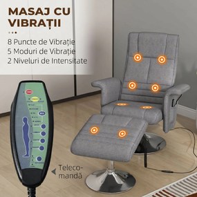HOMCOM Fotoliu de masaj și reclinabil cu suport pentru picioare, din material textil cu efect de in, 78x90x93 cm, Gri Închis | Aosom Romania