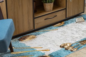 ANDRE 33220 covor lavabil linguri, bucatarie, anti-alunecare - albastru / aur