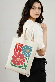 Sacosa de Panza pentru Cumparaturi, Geanta Tote Boho Style 9, 38x34.5 cm, Alba, BEKZ®