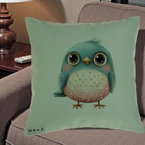 Perna Decorativa Pasare Teal-Roz cu Pete, 40x40 cm, Verde, Husa Detasabila, Perna Inclusa, BEKZ®