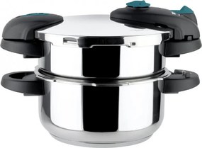 Oala sub presiune Fagor Future Step, 4+6 l, 60-100 kPa, 22 cm, 5 sisteme de protectie, fund IMPAKSTEEL, inductie, argintiu