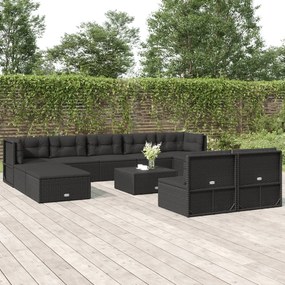 3187172 vidaXL Set mobilier de grădină cu perne, 10 piese, negru, poliratan