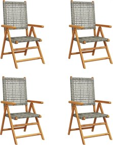 vidaXL Scaune de grădină rabatabile 4 buc. gri, poliratan/lemn masiv