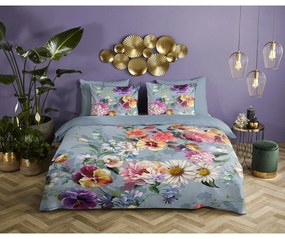 Lenjerie de pat din bumbac organic pentru pat dublu Descanso Sunflower, 200 x 220 cm, gri