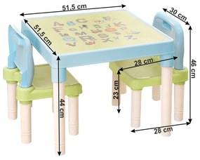 Set Masa Scaune Copii BALTO 2+1 Albastru/Verde/Alb