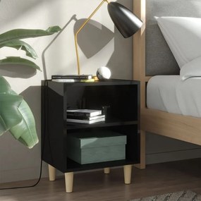 805794 vidaXL Noptiere cu picioare din lemn, 2 buc, negru extralucios, 40x30x50 cm