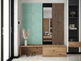 Mobilier hol Anrolat I (Stejar artisan + Negru + verde deschis) (cu oglindă). 1104694
