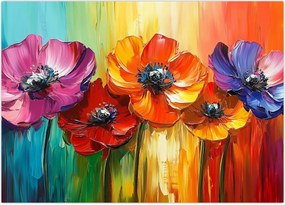 Tablou pe sticlă - Cinci flori colorate (70x50 cm)