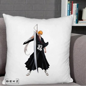 Perna Personalizata Bleach Ichigo Kurosaki Zangetsu, 40x40 cm, Alb Pufos, Husa Detasabila, Perna Inclusa, BEKZ®