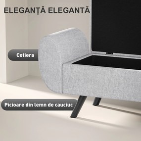 HOMCOM Bancă cu Spațiu de Depozitare cu Cotiere din Țesătură și Lemn 132x42x50 cm Gri | Aosom Romania