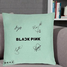 Perna Personalizata K-pop BLACKPINK Tinute Negre Grup Simplu, 40x40 cm, Verde Menta, Husa Detasabila, Perna Inclusa, BEKZ®
