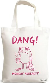 Sacosa de Panza pentru Cumparaturi, Geanta Tote, model Dang monday already? 38 x 34.5 cm, Alba, BEKZ®