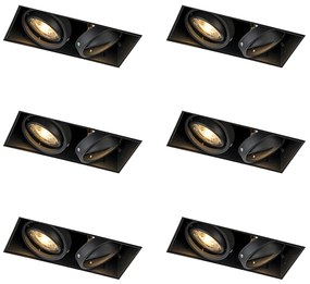 Set de 6 spoturi încastrate negre GU10 reglabile fără ramă cu 2 lumini - Oneon