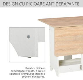 HOMCOM Masă Consolă Pliabilă cu Raft, Măsuță pentru Sufragerie Pliabilă, 118x80x72 cm, Alb | Aosom Romania