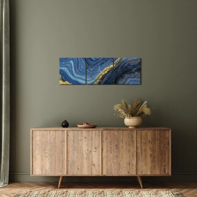 Tablou - Abstracție albastru-aurie (cu ceas) (90x30 cm)