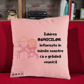 Cadou pentru Bunici - Perna Personalizata Iubirea Bunicilor Infloreste Cuplu Line Art Gradient, 40x40 cm, Roz, Husa Detasabila, Perna Inclusa, BEKZ®