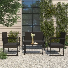 319199 vidaXL Set mobilier relaxare grădină 4 piese cu perne poliratan negru