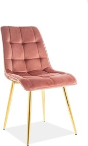 Scaun tapitat stofa catifelata CHIC, roz/auriu, 50x58x88 cm