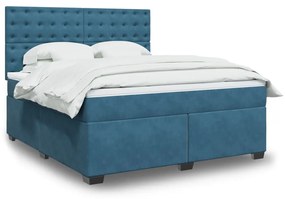vidaXL Pat box spring cu saltea, albastru, 180x200 cm, catifea