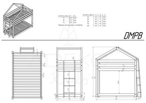 Pat supraetajat din lemn de pin în formă de căsuță 90x190 cm Mila DMS - Adeko