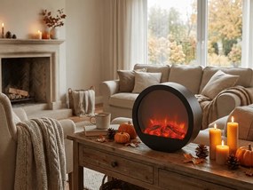 Decoratiune LED semineu rotund COZY WARM 35x34,5 cm, negru