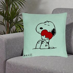 Perna Personalizata Snoopy cu Inima, 40x40 cm, Verde Menta, Husa Detasabila, Perna Inclusa, BEKZ®