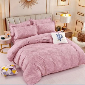 Lenjerie de pat cu 2 fete, tesatura tip finet, pat 1 persoana, 4 piese, roz, FNJ1-209
