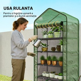 Outsunny Seră Mini pe 5 Niveluri cu Husă Ranforsată, Seră Portabilă cu Ușă Rulabilă și Rafturi de Sârmă, 193x90x49 cm, Verde | Aosom Romania