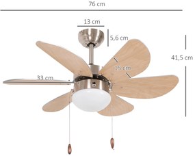 HOMCOM Ventilator de tavan cu lumină, comutator de lanț, 3 viteze, 76 cm x 76 cm x 41,5 cm, Alb | Aosom Romania