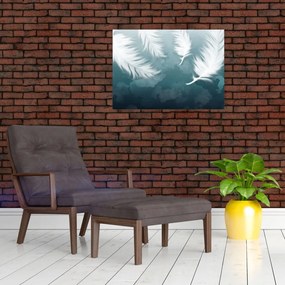 Tablou pe sticlă - Pene albe (70x50 cm)